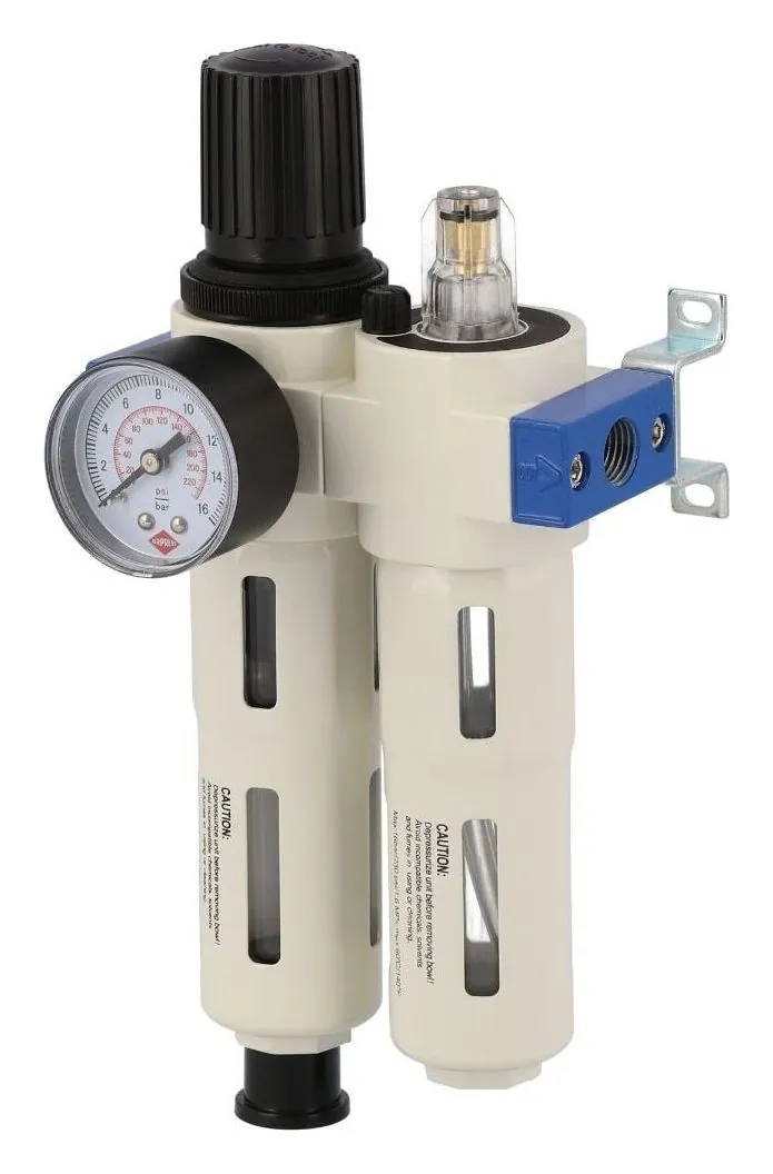 Airpress olie-/waterafscheider met reduceerventiel en olienevelaar 1/4"