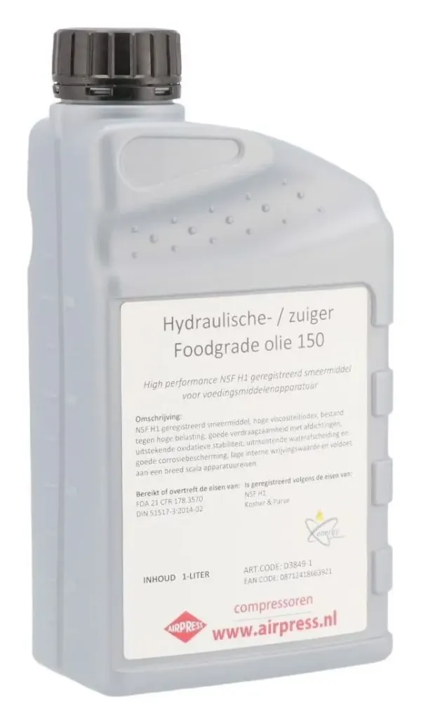 Airpress zuigercompressorolie foodgrade ISO VG 150, 1 liter